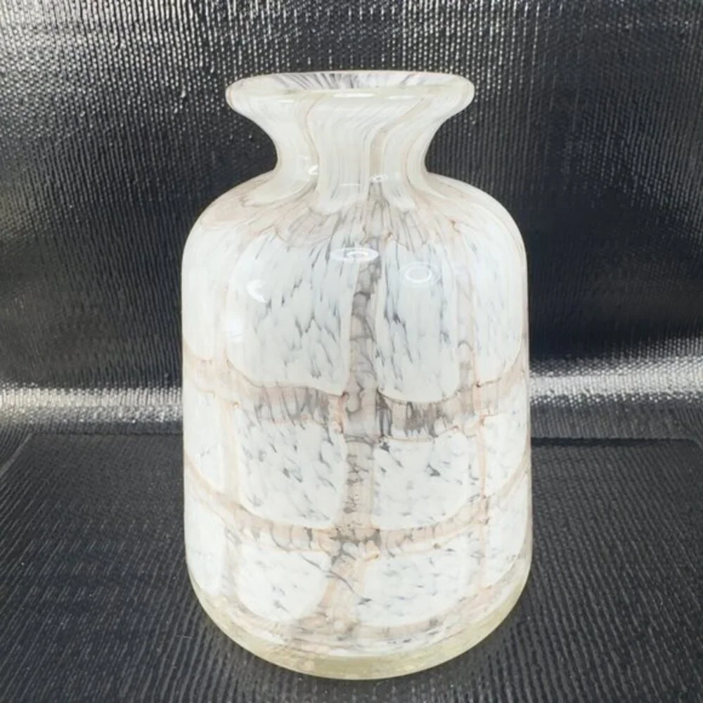 Vintage Hand Blown Art Glass Vase Opaque White Brown Spots Glass Vase Decorative